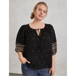 Anthropologie / Pilcro Black Blouse with Gold Dots